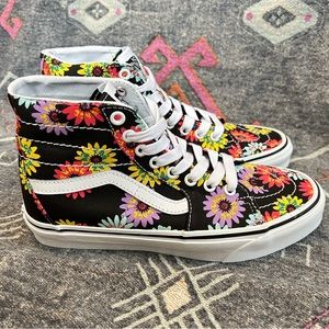 Vans Sk8 Hi Tapered Peace Floral Print Women’s Size 7.5 Black White New